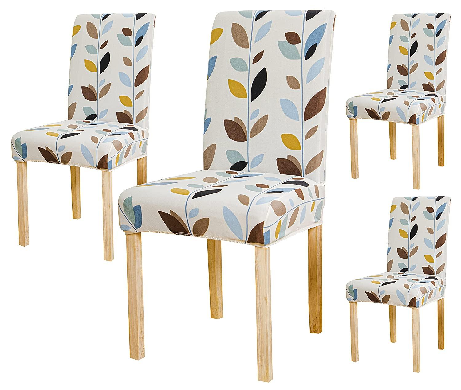 Stretchable Chair Covers, White Leaf - Trendize