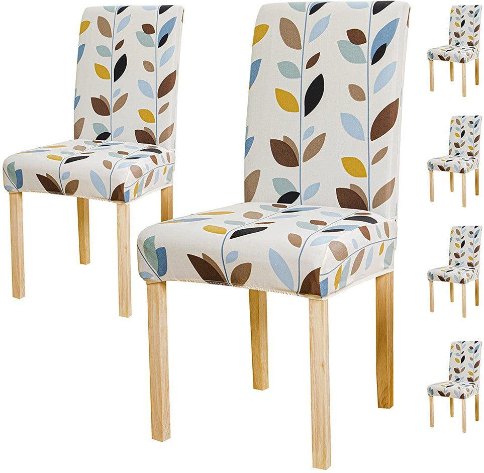 Stretchable Chair Covers, White Leaf - Trendize