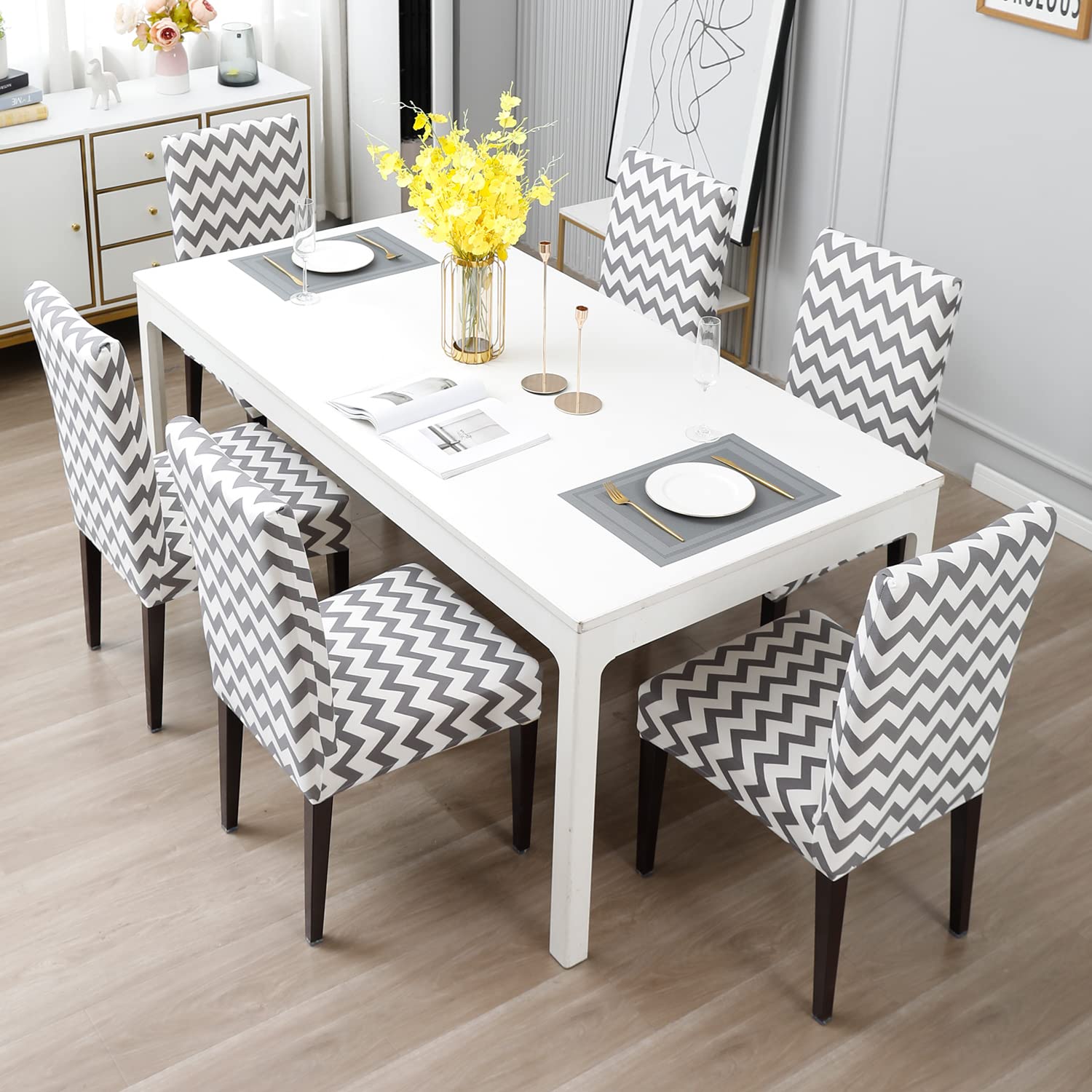 Stretchable Chair Covers, Zigzag Grey