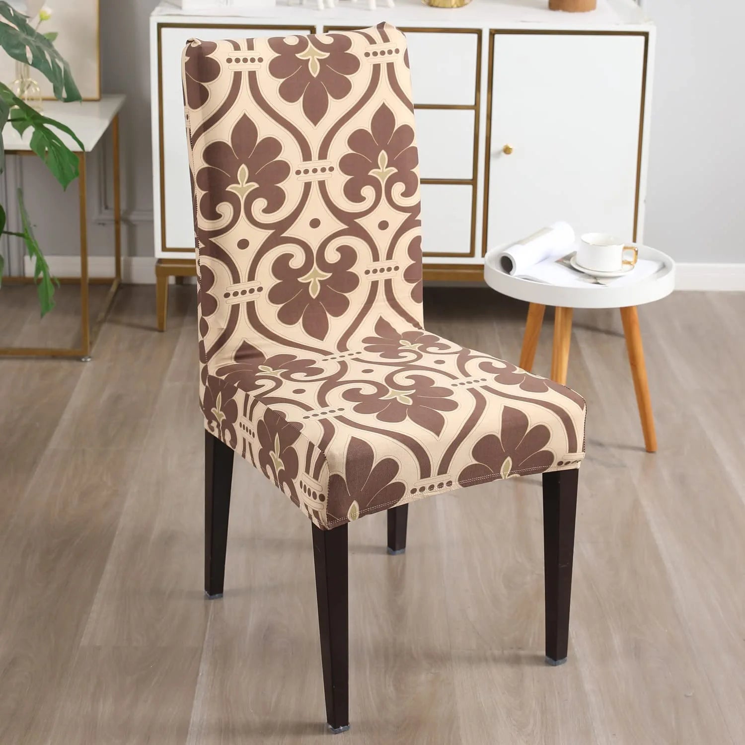 Stretchable Chair Covers, Cream Brocade