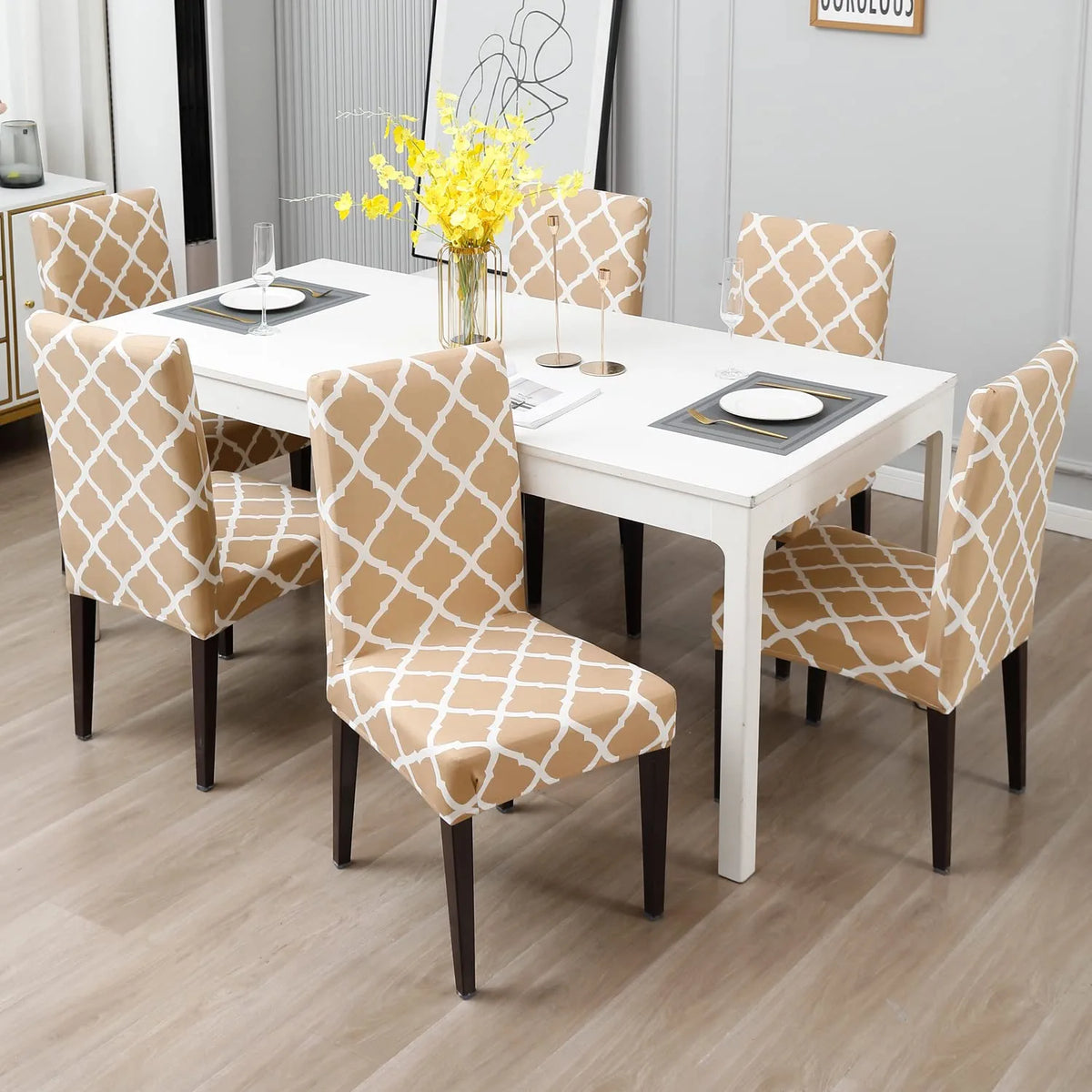 Stretchable Chair Covers, Diamond Beige