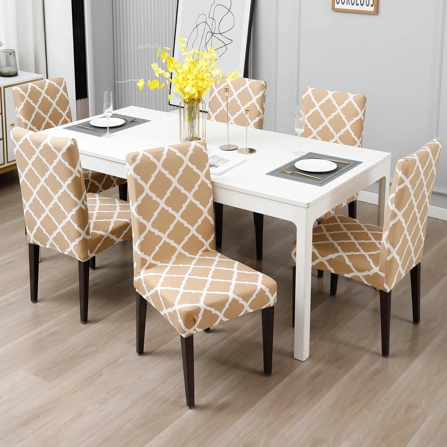 Stretchable Chair Covers, Diamond Beige