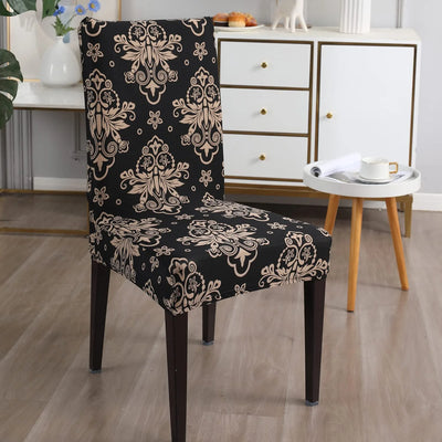 Stretchable Chair Covers, Black Brocade
