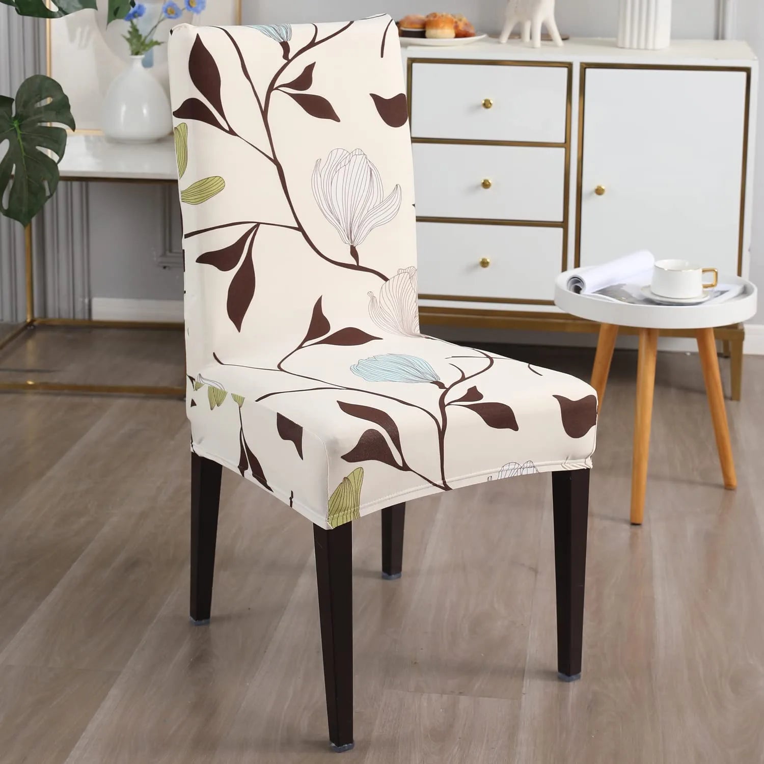 Stretchable Chair Covers, Blooming Beige - Trendize
