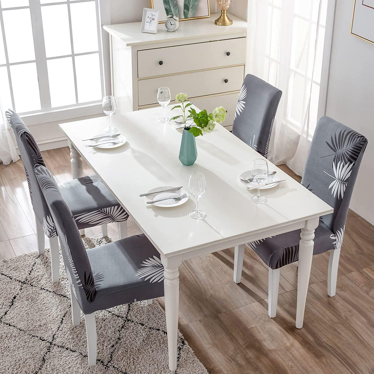 Stretchable Chair Covers, Charcoal Fern - Trendize