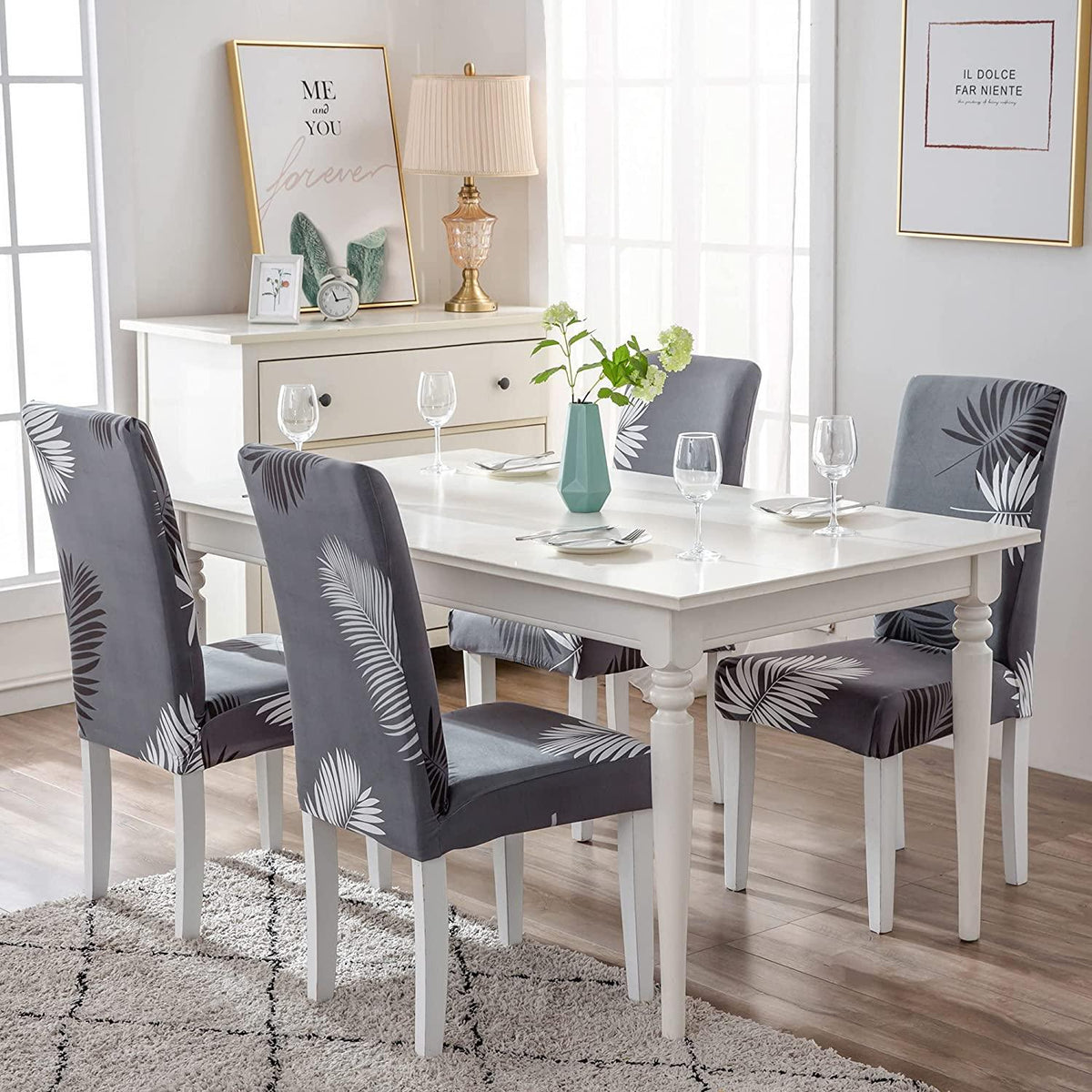 Stretchable Chair Covers, Charcoal Fern - Trendize