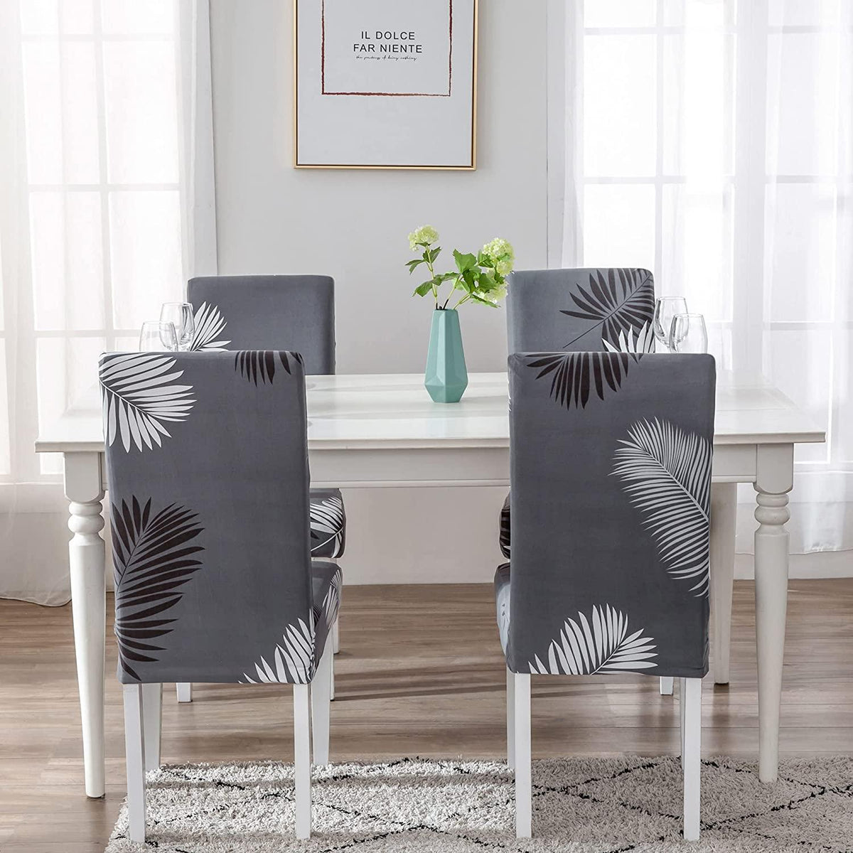 Stretchable Chair Covers, Charcoal Fern - Trendize