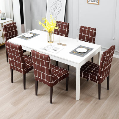Stretchable Chair Covers, Check Brown - Trendize