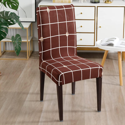 Stretchable Chair Covers, Check Brown - Trendize