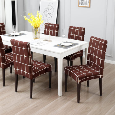 Stretchable Chair Covers, Check Brown - Trendize