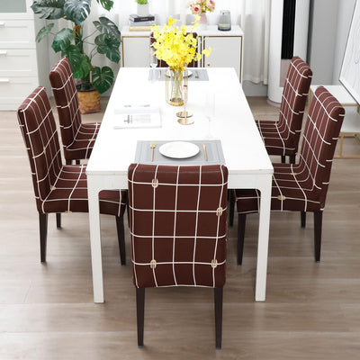 Stretchable Chair Covers, Check Brown - Trendize