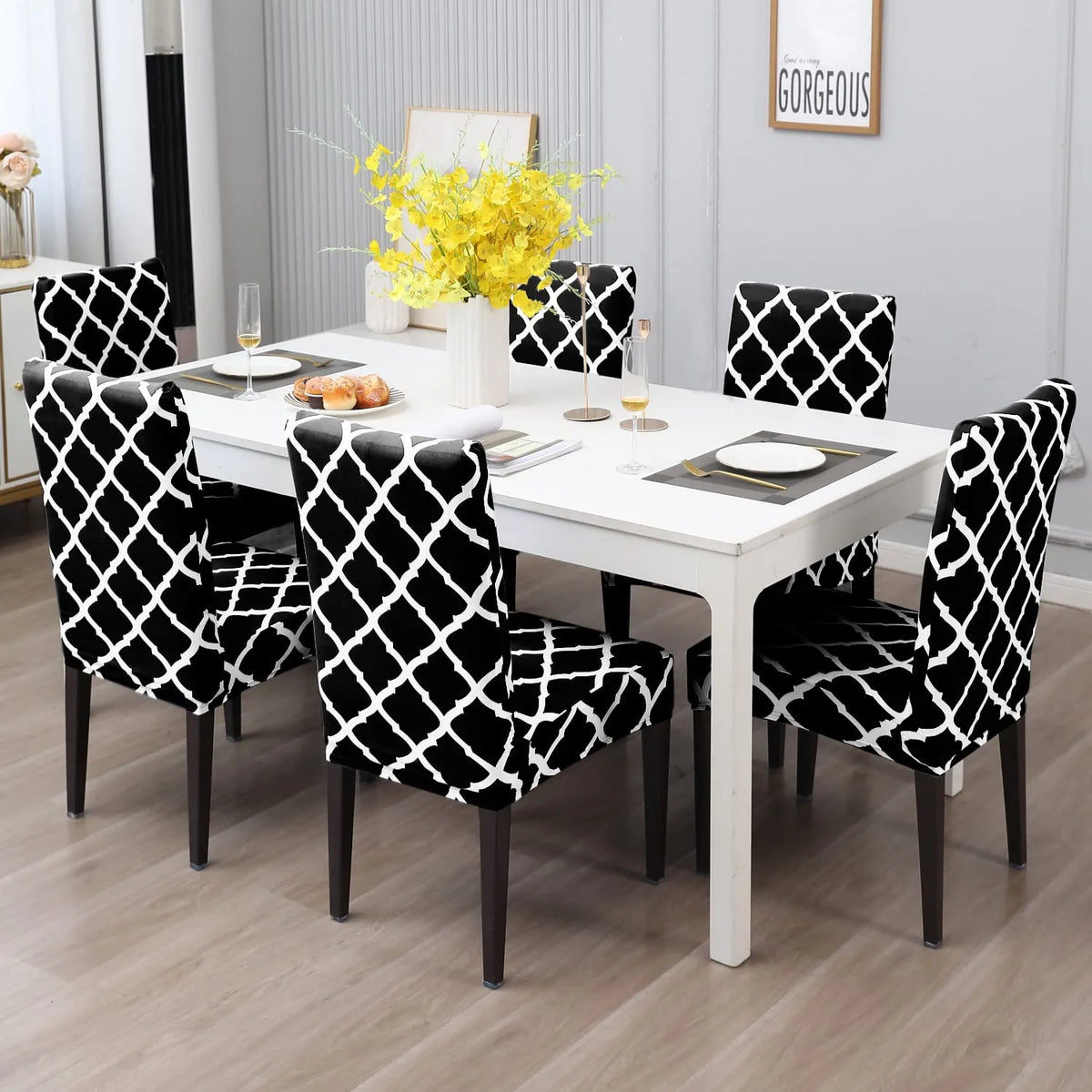 Stretchable Chair Covers, Diamond Black - Trendize