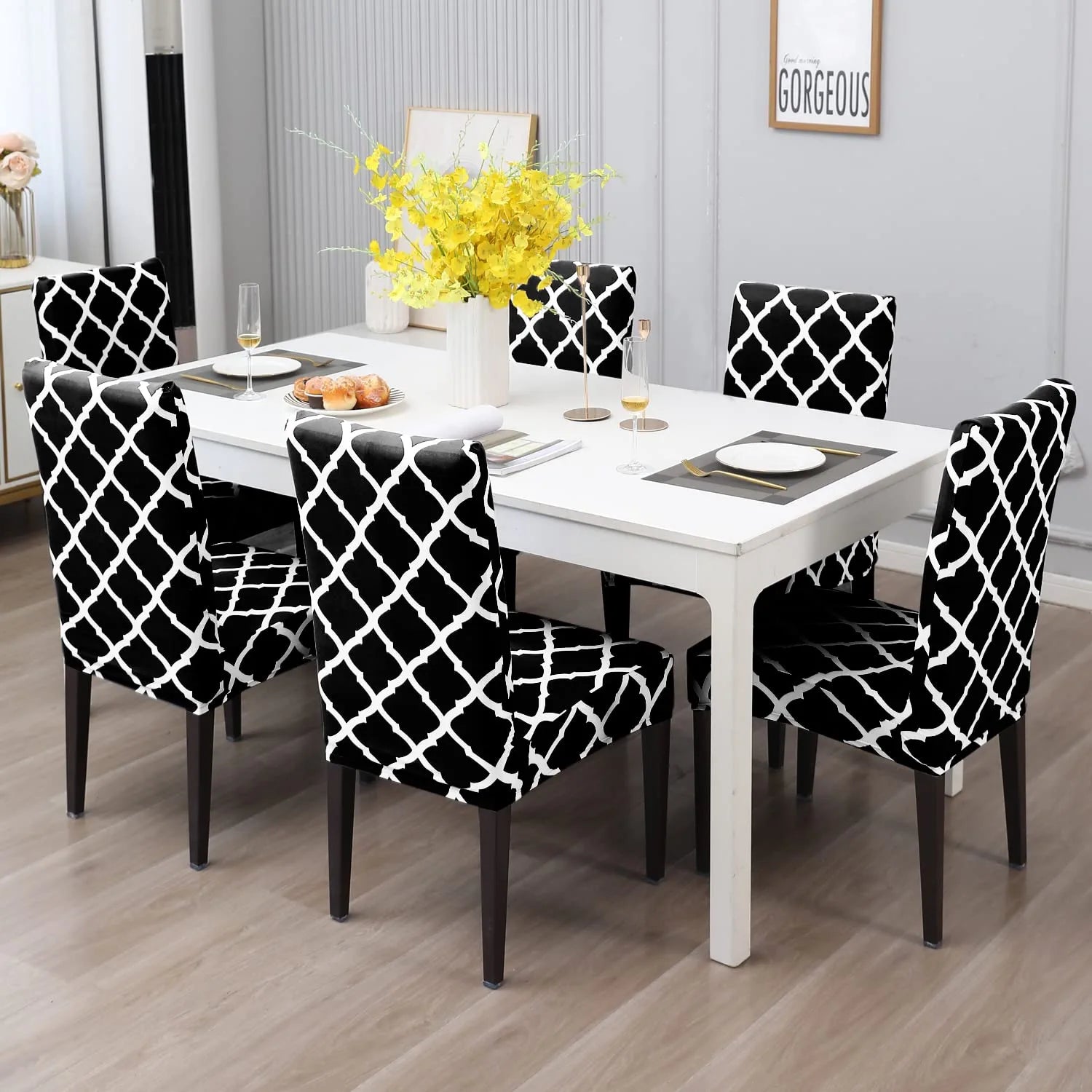 Stretchable Chair Covers, Diamond Black - Trendize