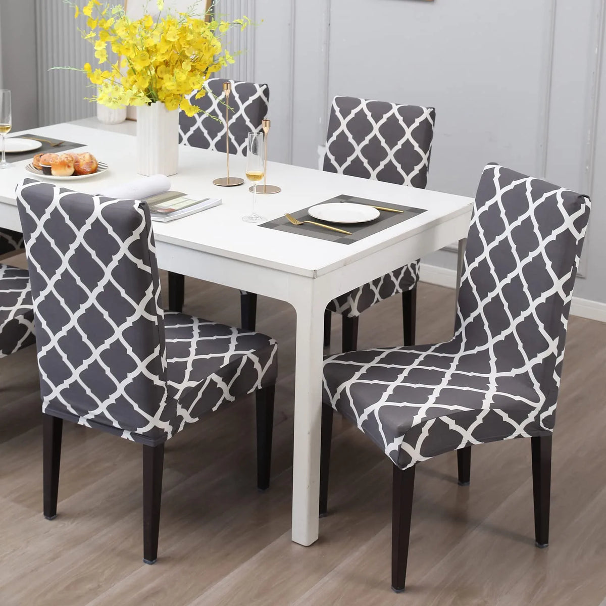 Stretchable Chair Covers, Diamond Grey - Trendize
