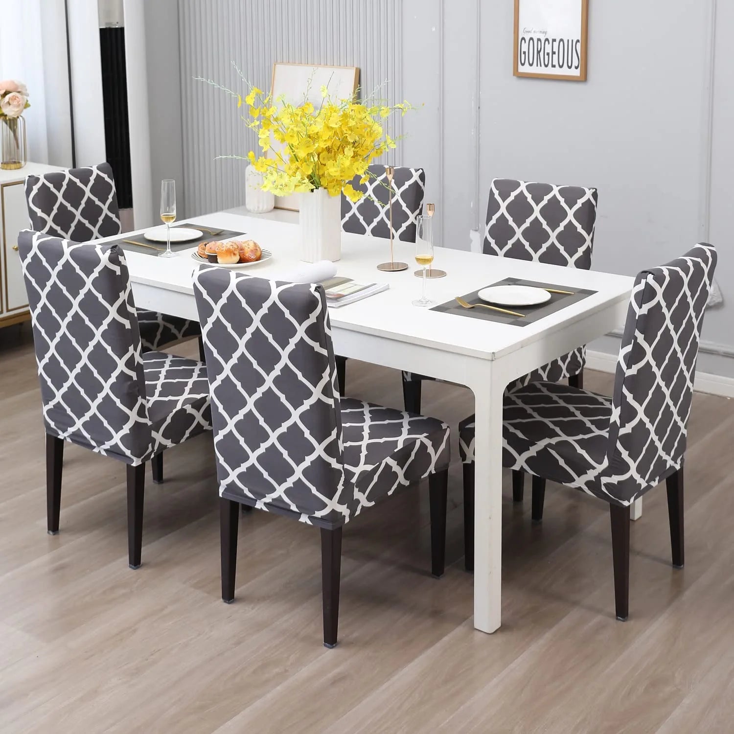 Stretchable Chair Covers, Diamond Grey - Trendize