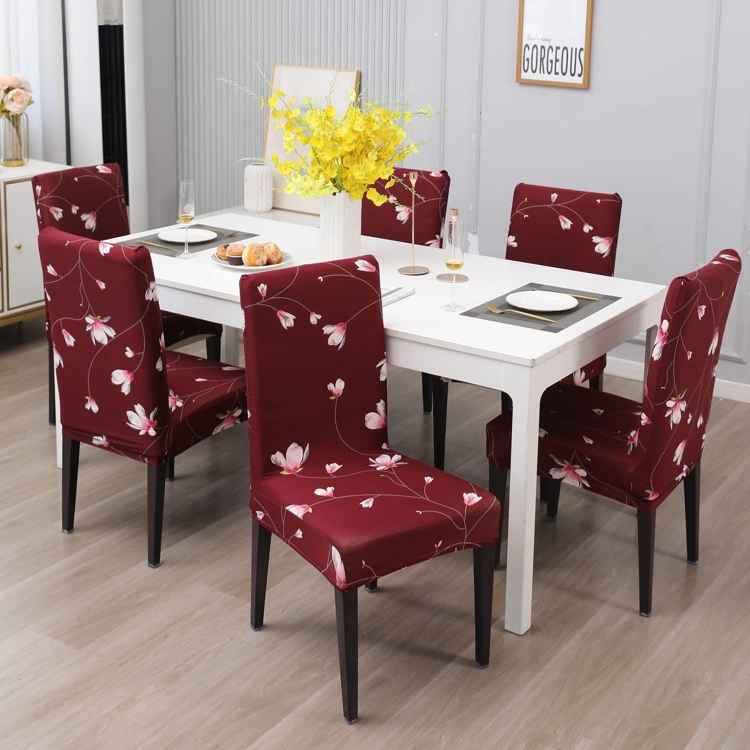 Stretchable Chair Covers,  Floral Maroon