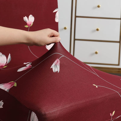Stretchable Chair Covers, Floral Maroon - Trendize