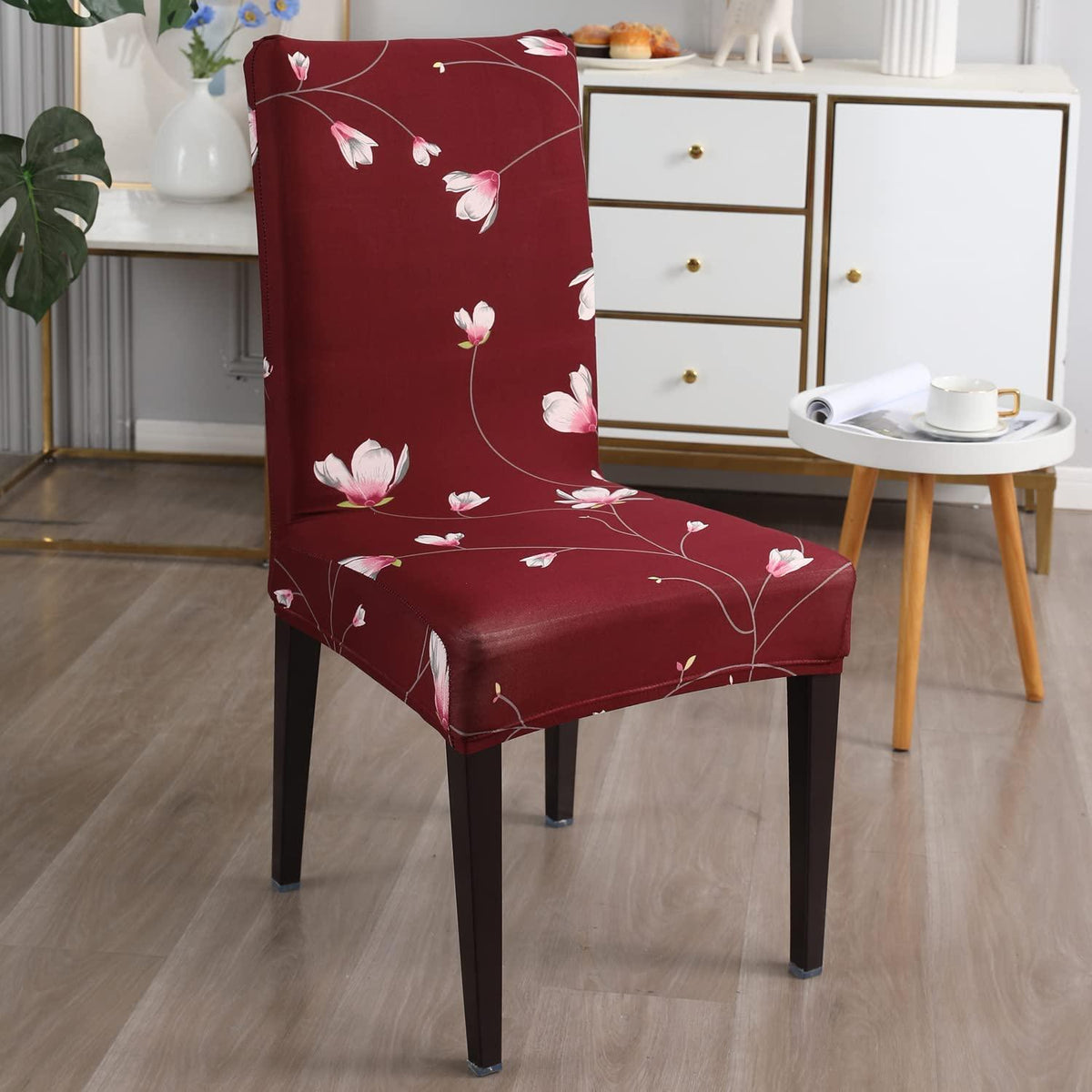 Stretchable Chair Covers, Floral Maroon - Trendize