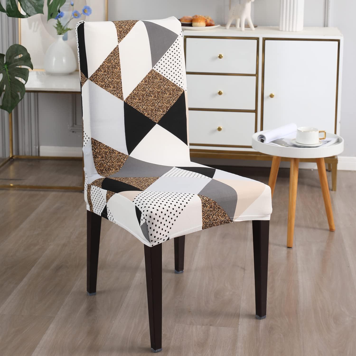 Stretchable Chair Covers, Geometric Brown - Trendize