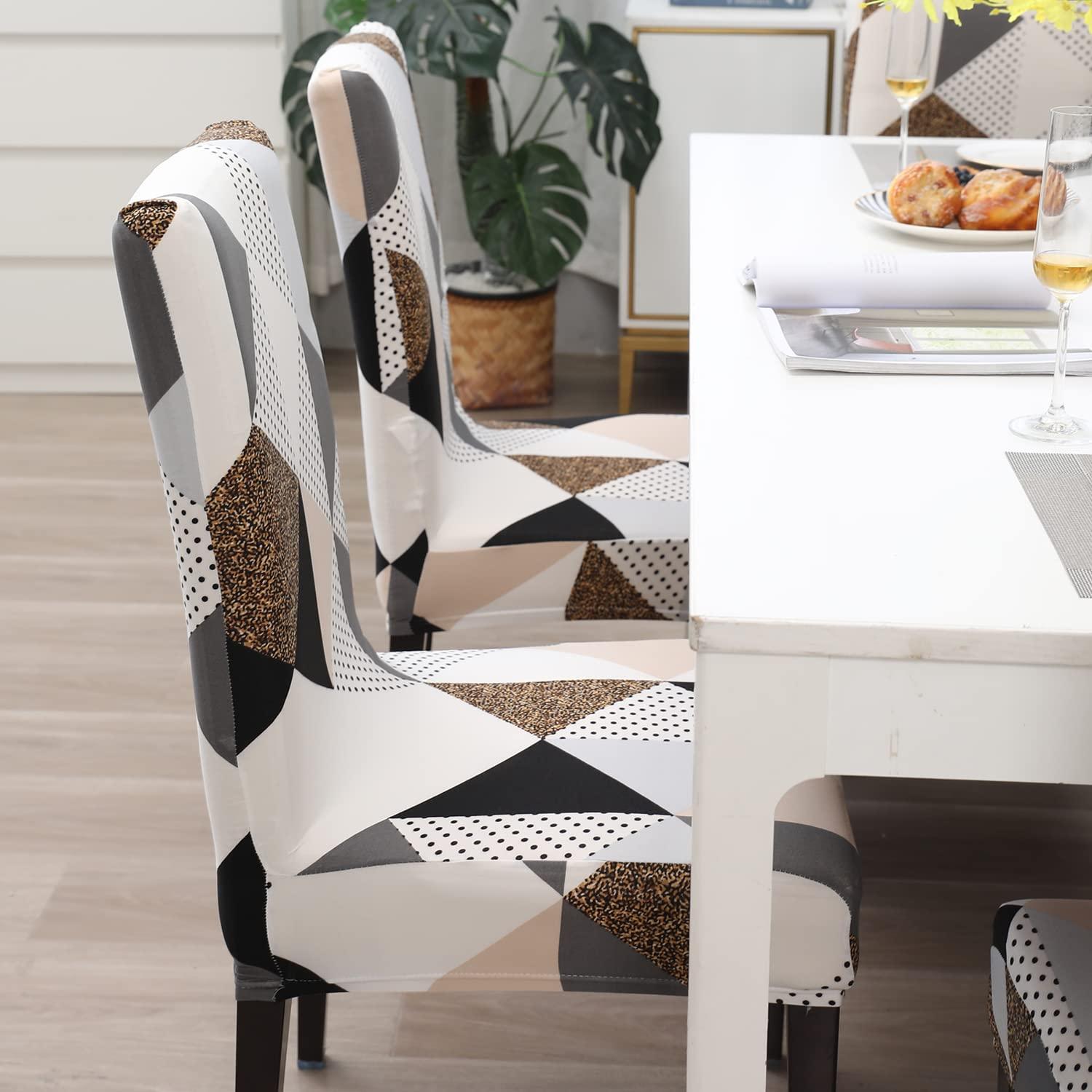 Stretchable Chair Covers, Geometric Brown - Trendize
