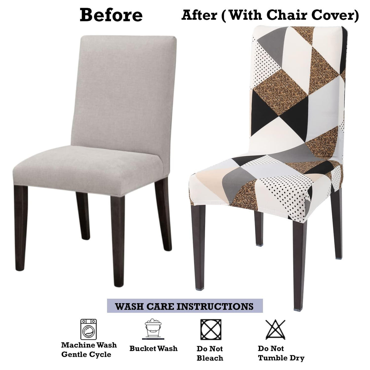 Stretchable Chair Covers, Geometric Brown - Trendize