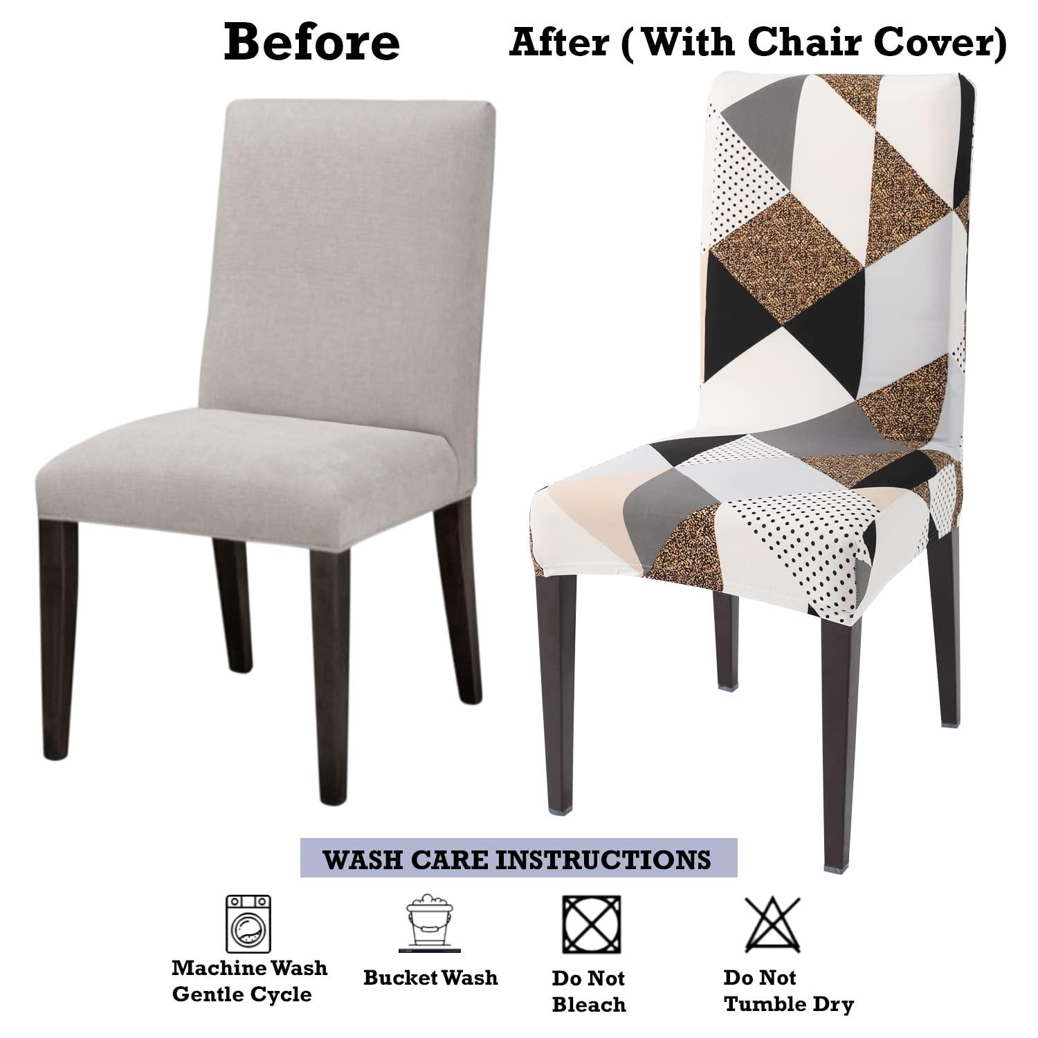 Stretchable Chair Covers, Geometric Brown - Trendize