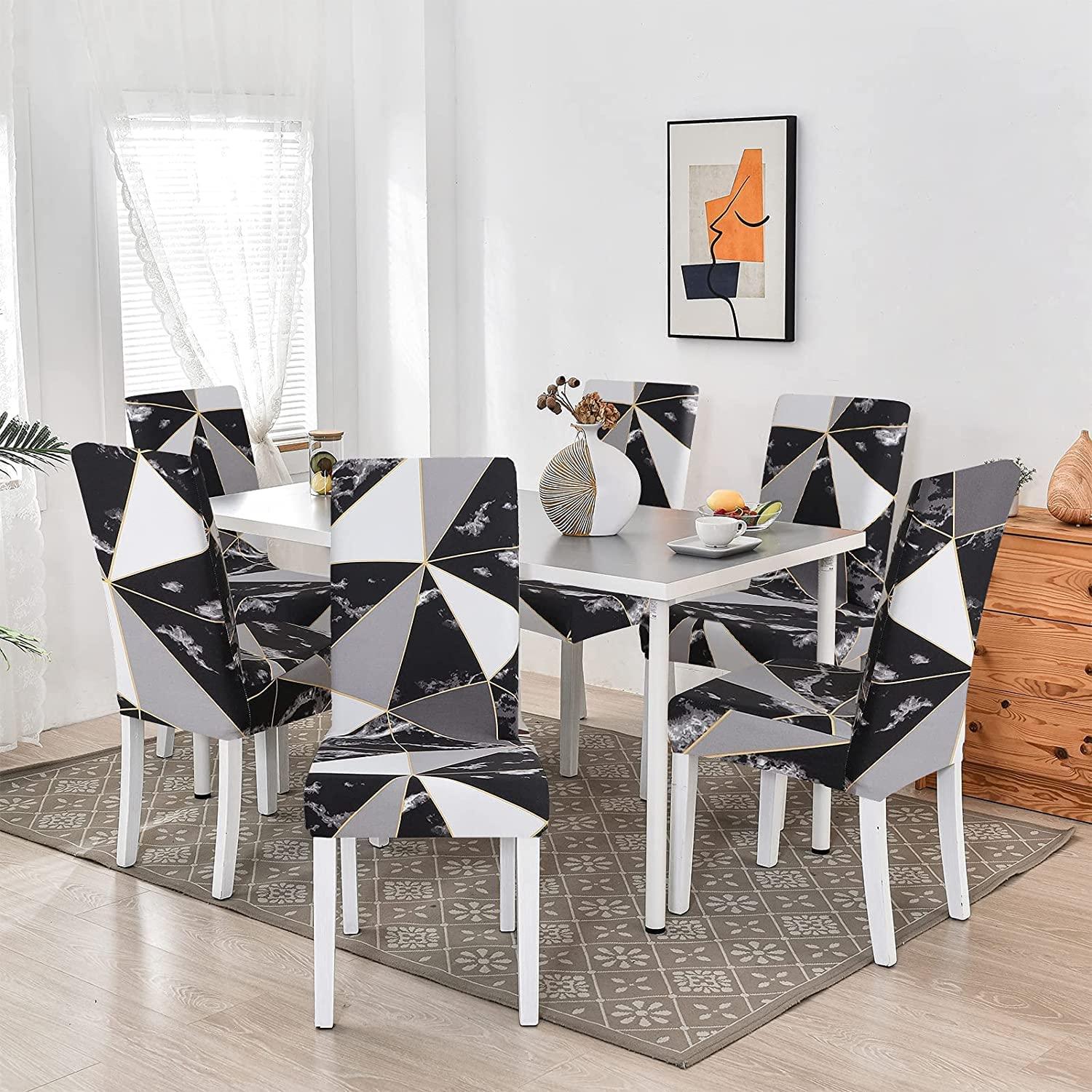 Stretchable Chair Covers, Marble Black