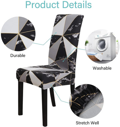 Stretchable Chair Covers, Marble Black - Trendize