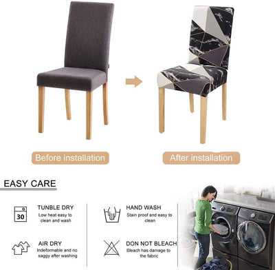 Stretchable Chair Covers, Marble Black - Trendize