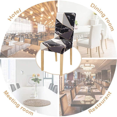 Stretchable Chair Covers, Marble Black - Trendize