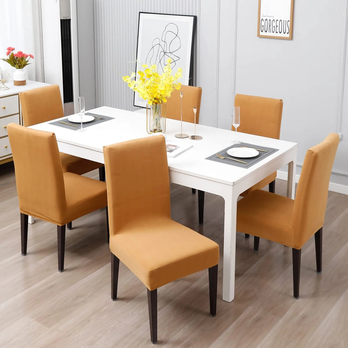 Stretchable Chair Covers, Plain Beige - Trendize