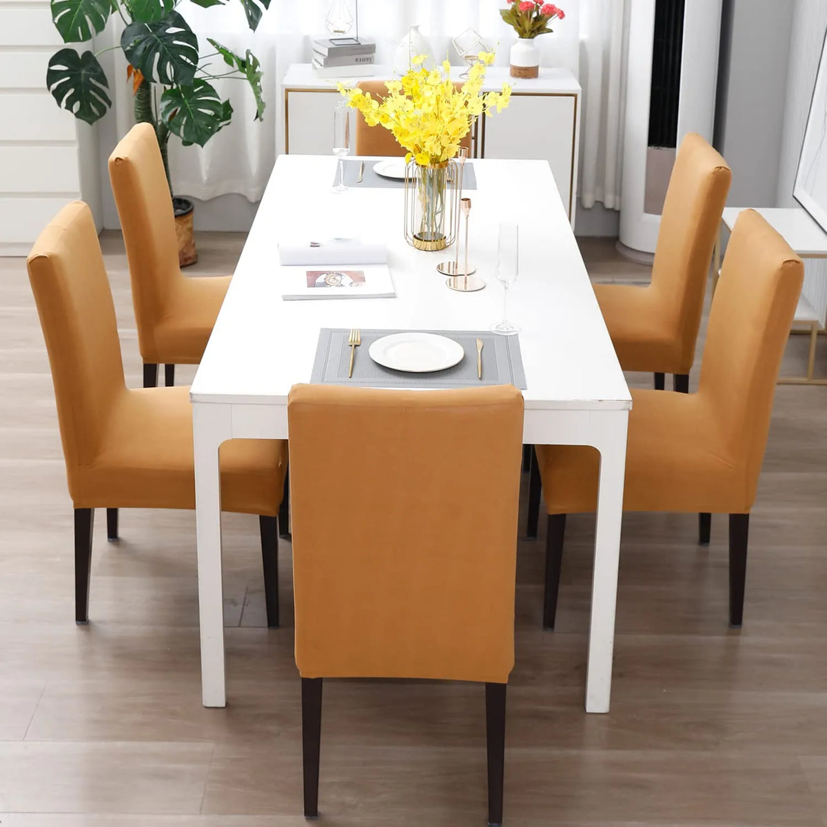 Stretchable Chair Covers, Plain Beige - Trendize