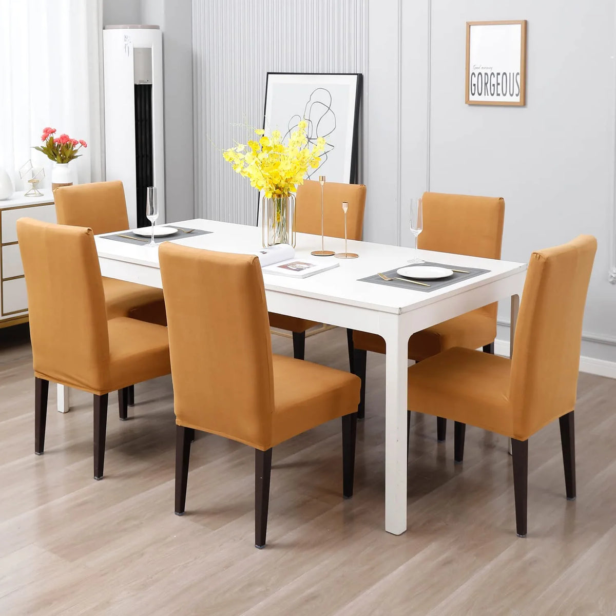 Stretchable Chair Covers, Plain Beige - Trendize