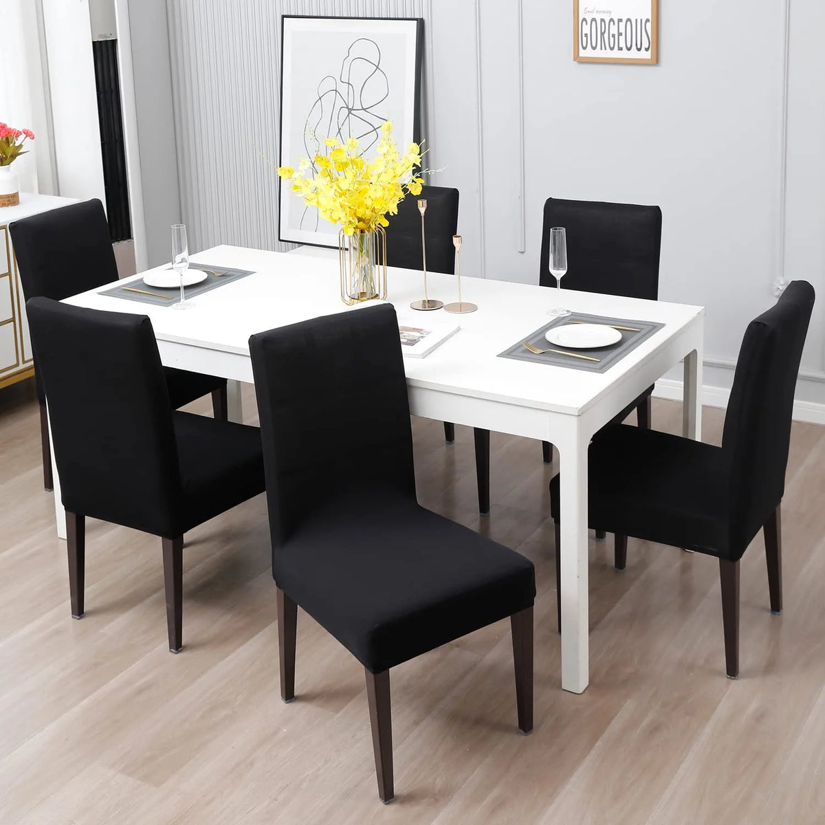 Stretchable Chair Covers, Plain Black - Trendize