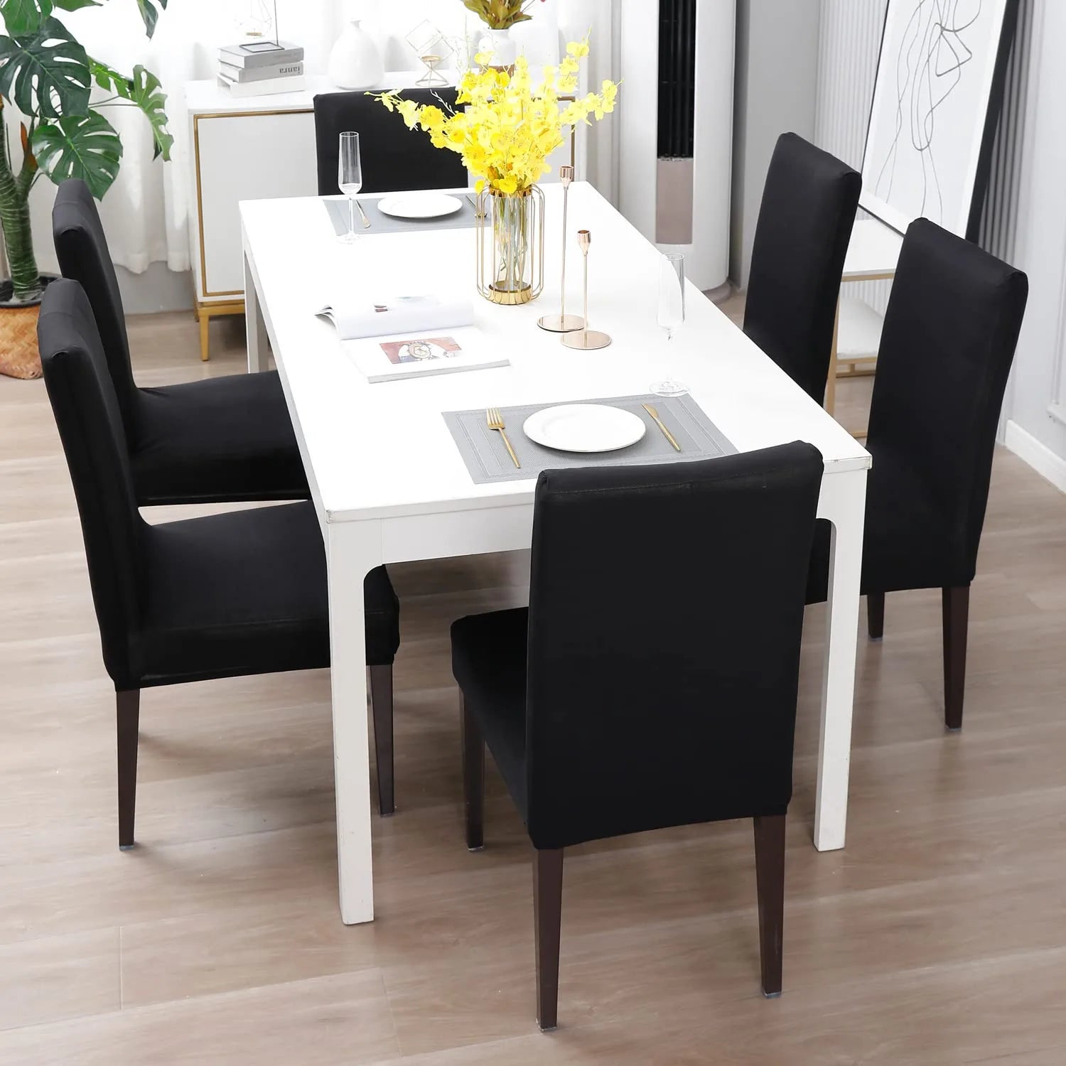 Stretchable Chair Covers, Plain Black - Trendize