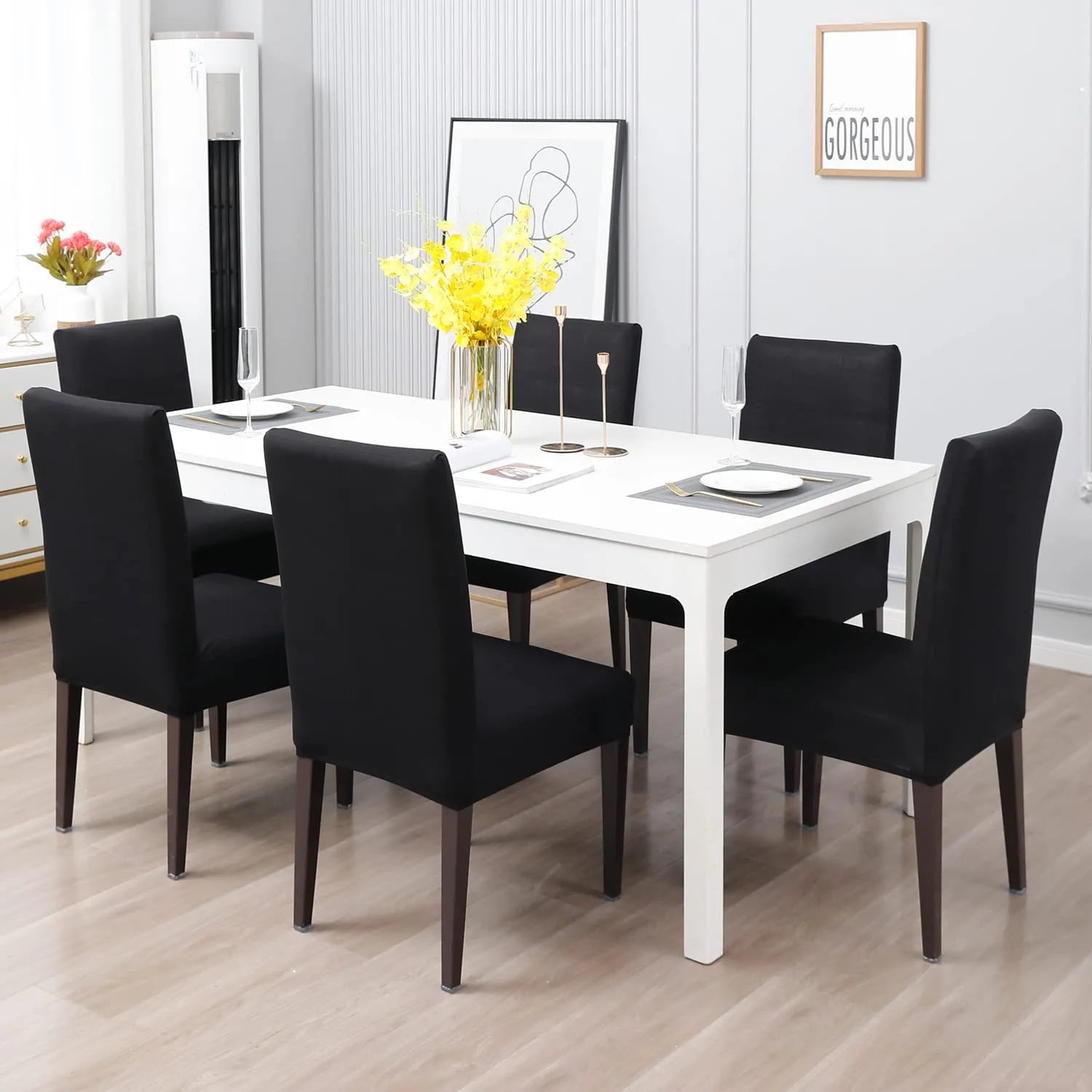 Stretchable Chair Covers, Plain Black - Trendize
