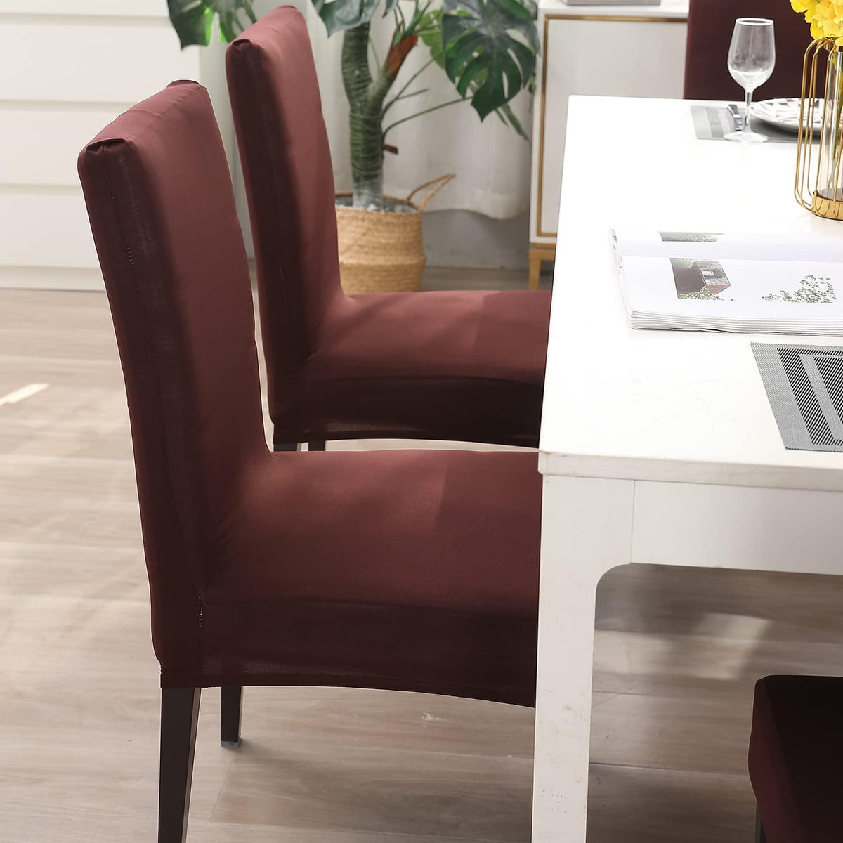 Stretchable Chair Covers, Plain Brown - Trendize