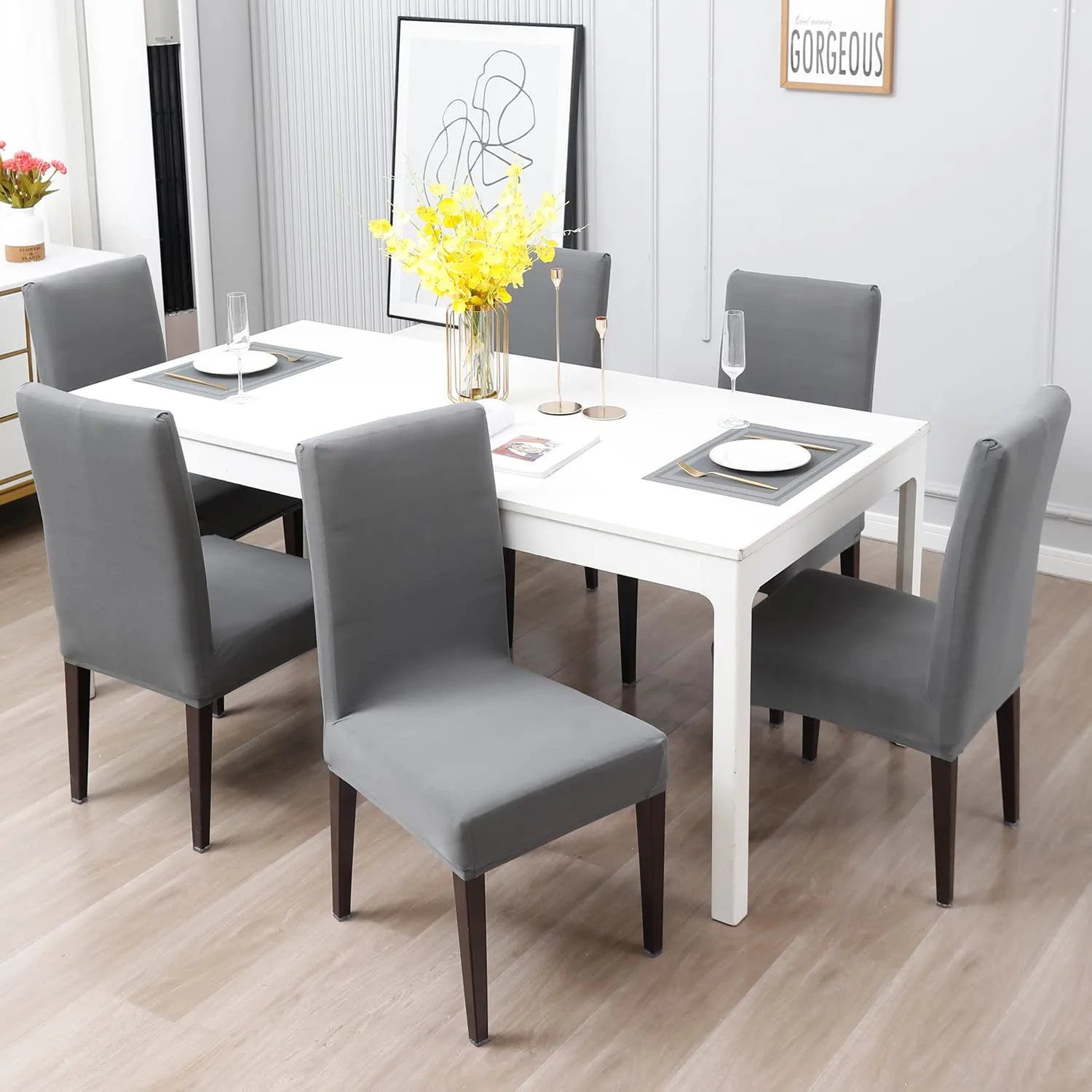 Stretchable Chair Covers, Plain Grey