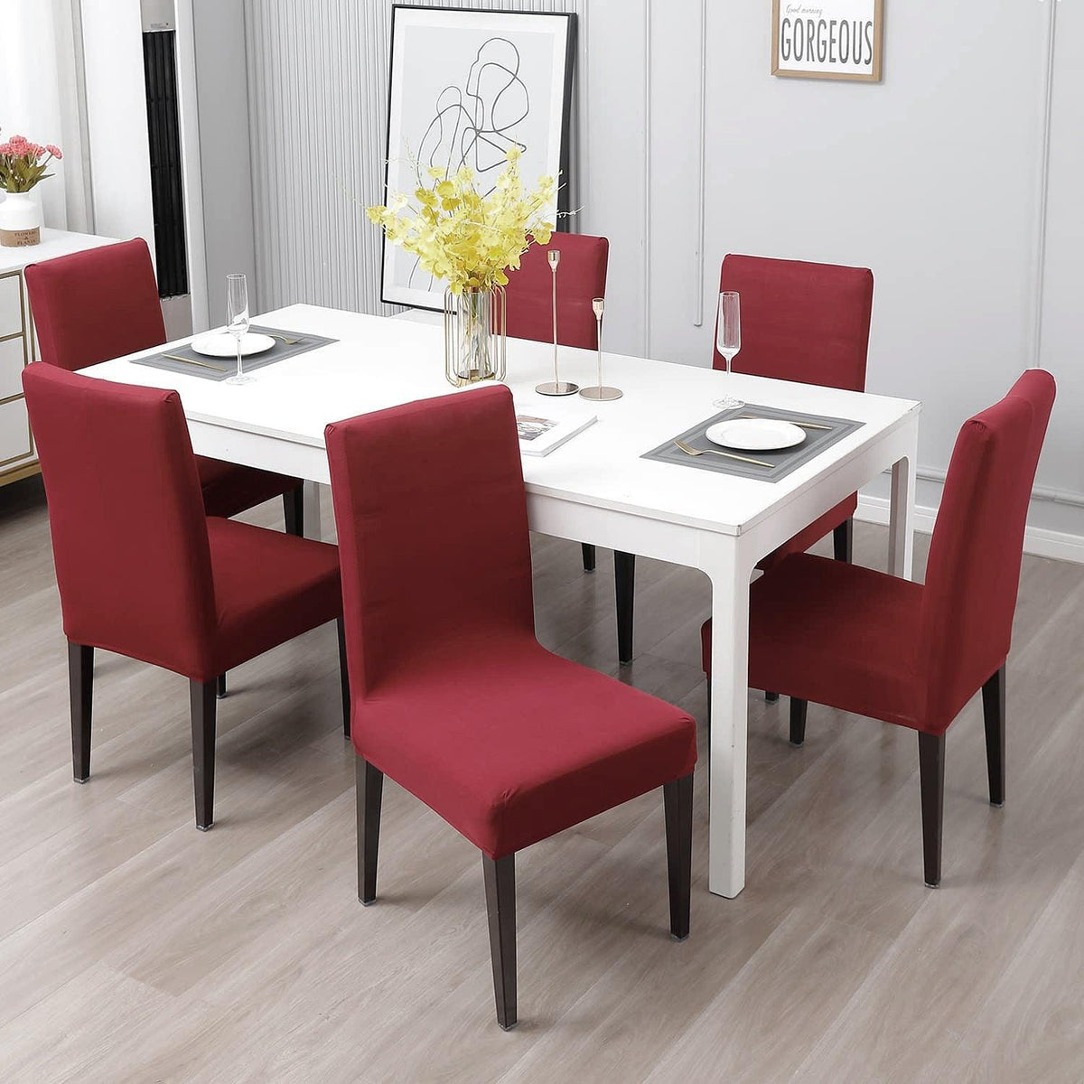 Stretchable Chair Covers, Plain Maroon - Trendize